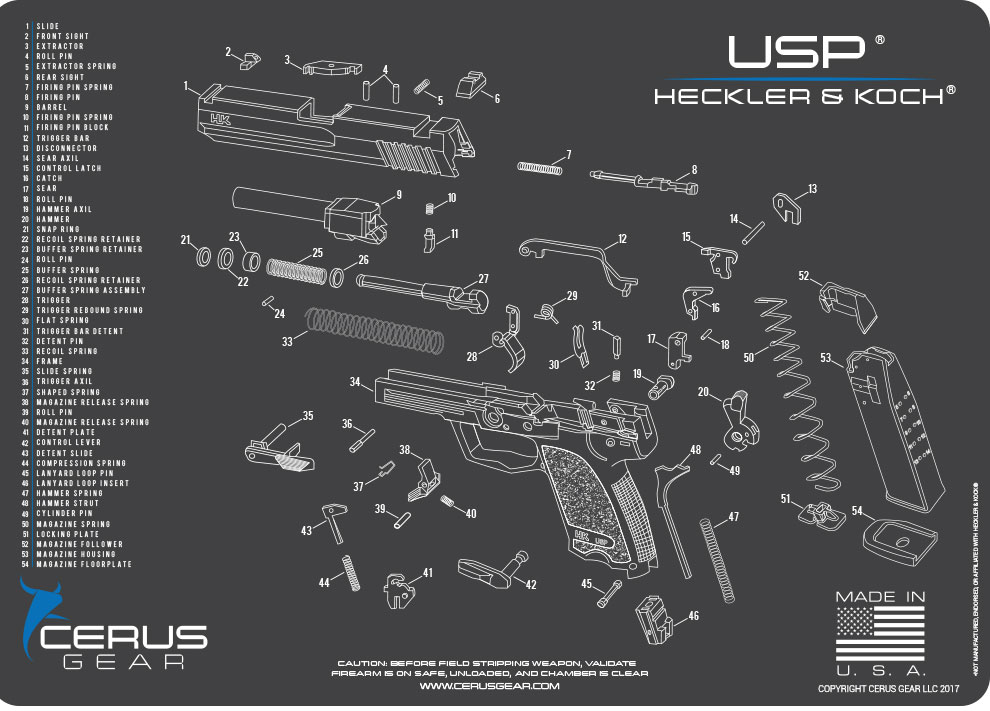 H&K VP9 Schematic Black Handgun Mat